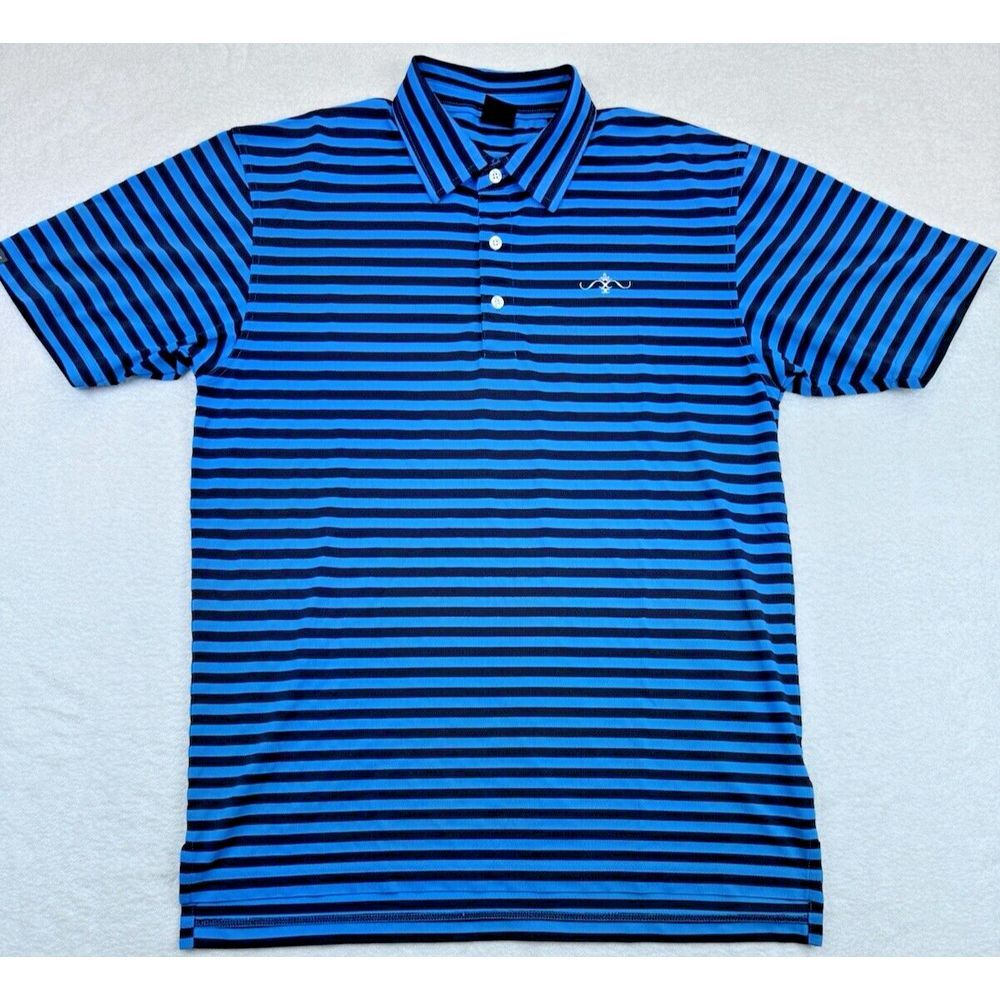 Dunning Golf Performance Polo‎ Shirt Black Striped Blue S/S L.